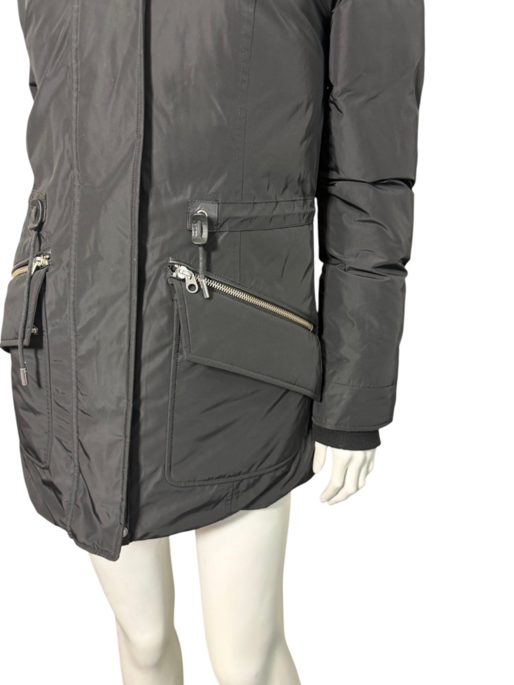 Mackage Down Parka Coat Real Asiatic Raccoon Fur Leather Trim Black XXS - Picture 3 of 16
